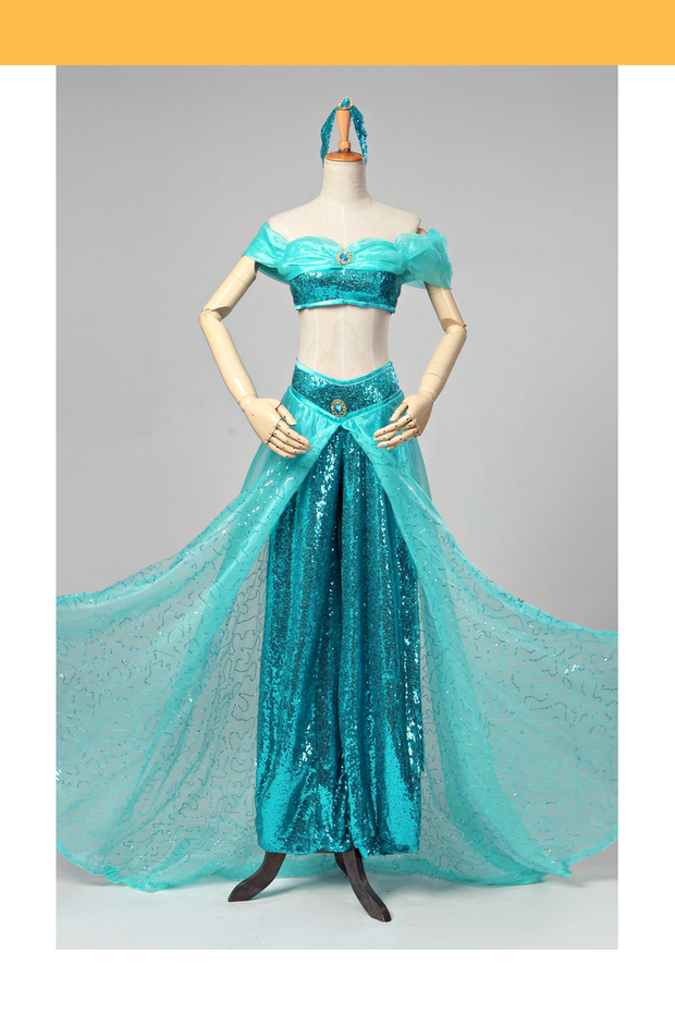 Cosrea Disney Aladdin Princess Jasmine Lake Green Classic Cosplay Costume
