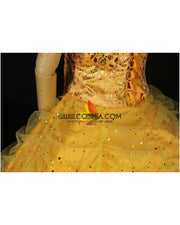 Princess Belle Rose Gold Brocade Drape Beauty And Beast Cosplay Costume