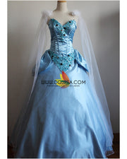 Princess Cinderella Sequin Gems Satin Dress With Chiffon Veil Cosplay Costume