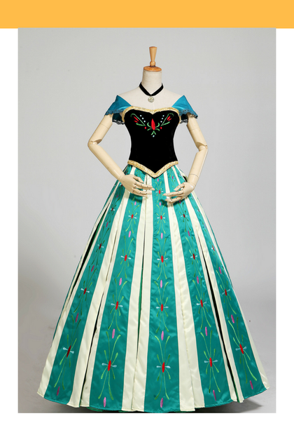 Frozen Anna Embroidered Coronation Cosplay Costume Without Boning / Concealed Zipper