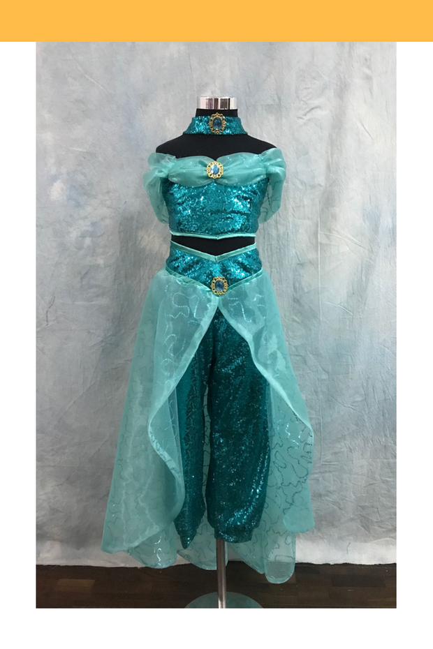 Cosrea Disney Girls Aladdin Jasmine Sequin Fabric Cosplay Costume