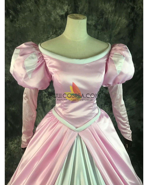 Cosrea Disney Little Mermaid Ariel Pastel Pink With Bubble Sleeves Satin Cosplay Costume