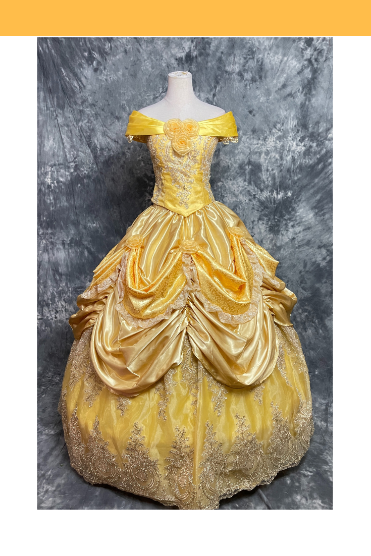 Princess Belle with Embroidered Lace Beauty and Beast Cosplay Costume with Boning / Traditional Lace Tie Princess Belle with Embroidered Lace Beauty and Beast Cosplay Costume with Boning / Traditional Lace Tie
