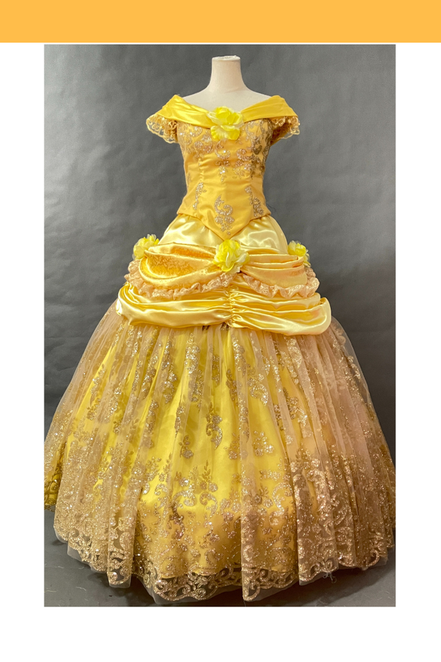 Cosrea Disney Beauty And Beast Belle With Silver Sequined Lace Cosplay Costume