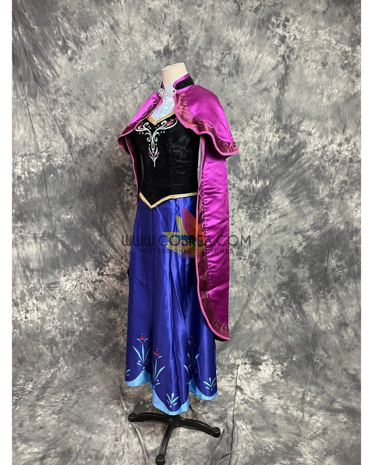 Frozen Anna Embroidered Winter Outfit In Satin Cosplay Costume Without Boning / Concealed Zipper Frozen Anna Embroidered Winter Outfit In Satin Cosplay Costume Without Boning / Concealed Zipper