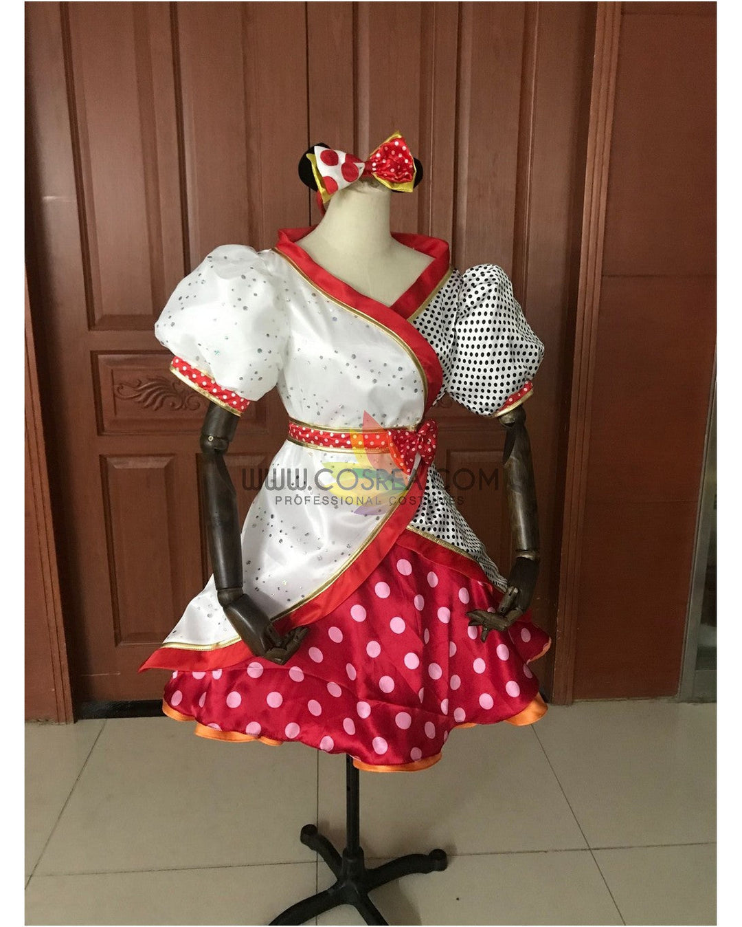 strapless open back dress Disney Parade Minnie Polka Dot Cosplay Costume