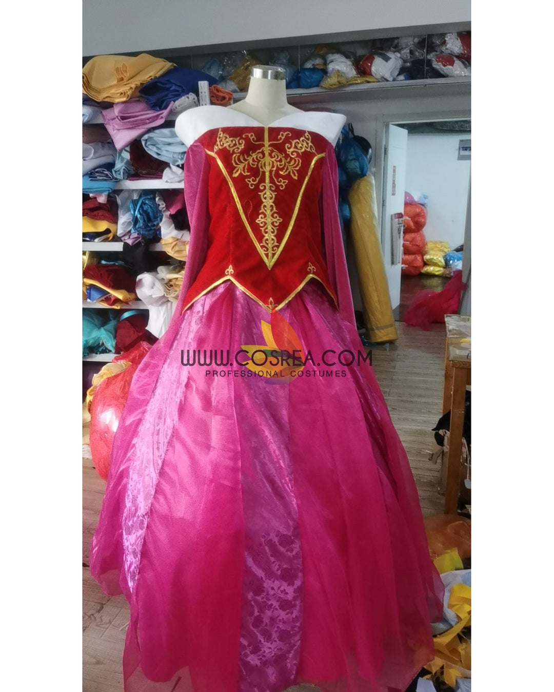 Princess Aurora Two Pieces Velvet Embroidered Sleeping Beauty Cosplay Costume Without Boning / Combination Lace Tie Princess Aurora Two Pieces Velvet Embroidered Sleeping Beauty Cosplay Costume Without Boning / Combination Lace Tie