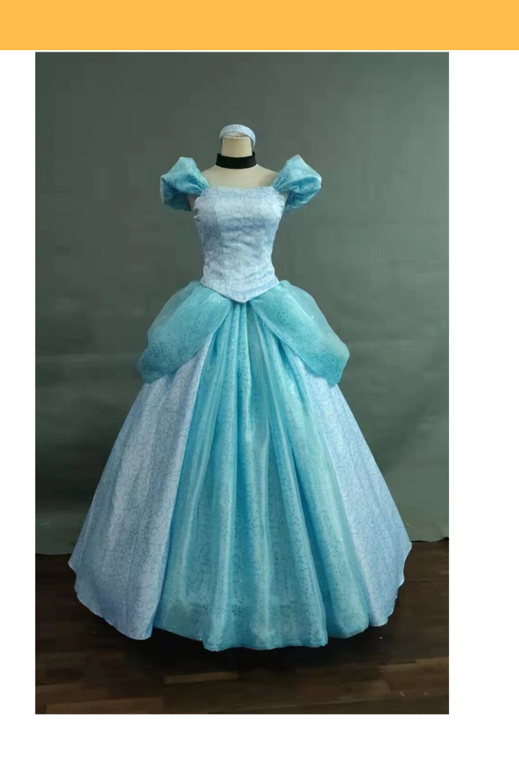 Princess Cinderella with Teal Sequined Overlay Cosplay Costume Without Boning / Traditional Lace Tie