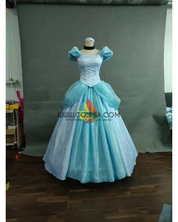 Cosrea Disney Princess Cinderella With Teal Sequined Overlay Cosplay Costume