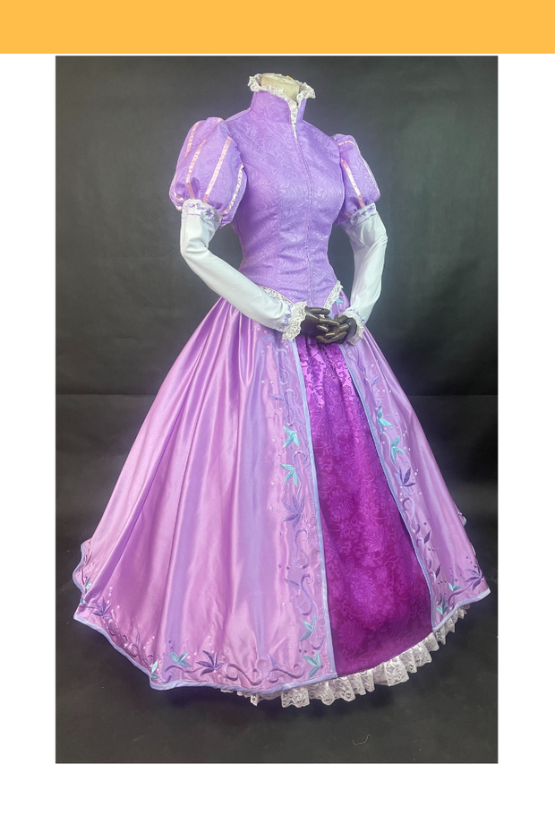Cosrea Disney Rapunzel Lilac Pink Floral Brocade Cosplay Costume