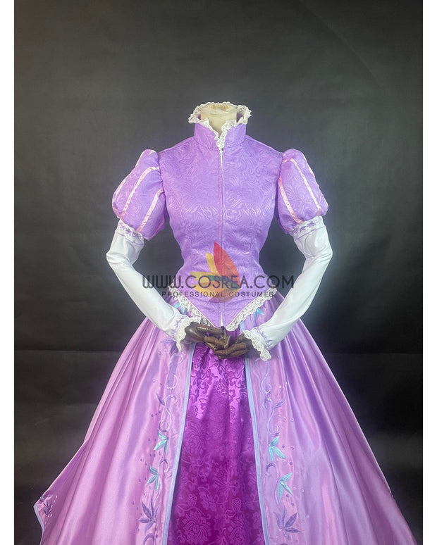 Cosrea Disney Rapunzel Lilac Pink Floral Brocade Cosplay Costume