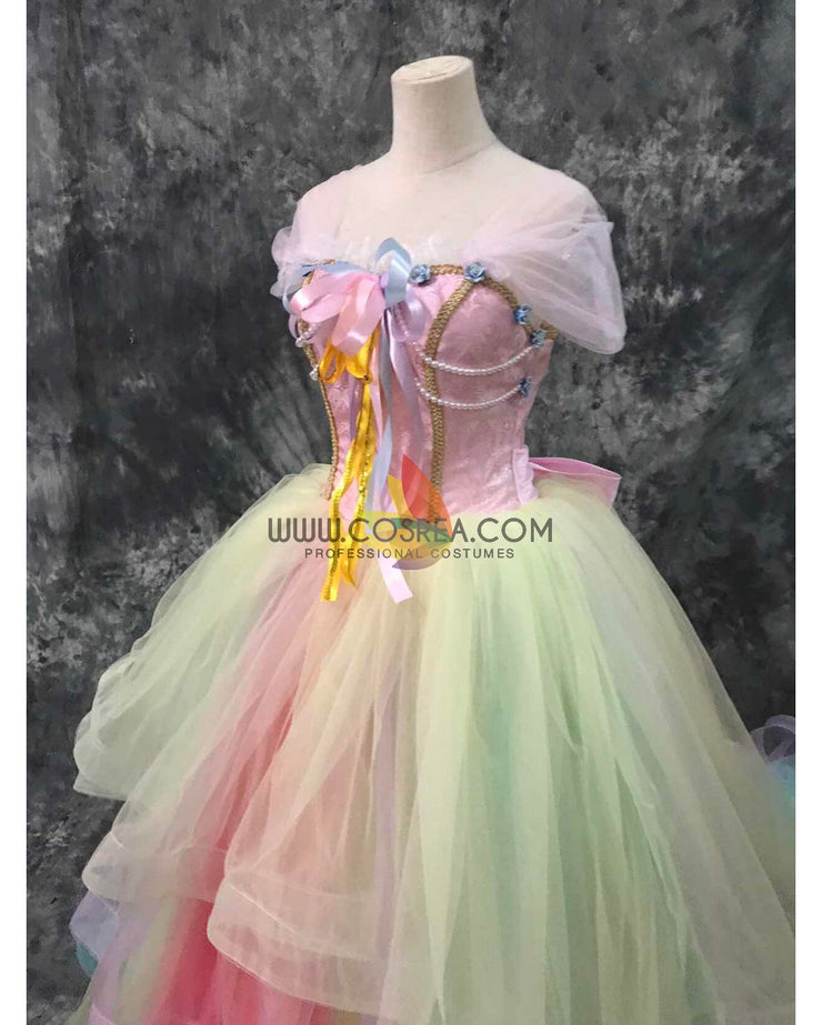 Cosrea Disney Unicorn Princess Rainbow Chiffon Cosplay Costume