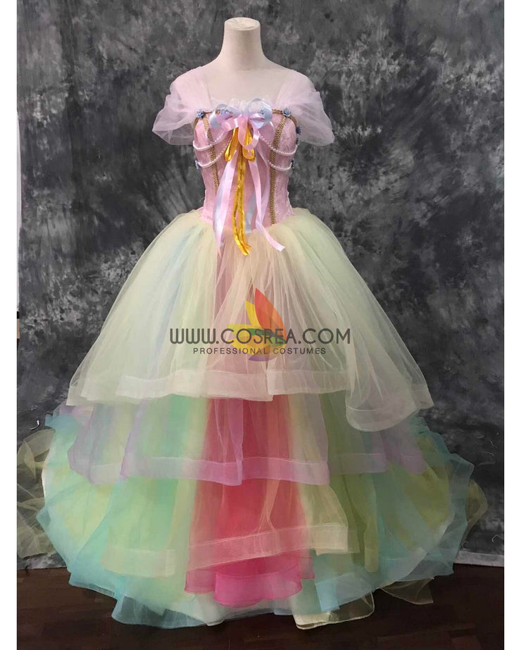 Cosrea Disney Unicorn Princess Rainbow Chiffon Cosplay Costume