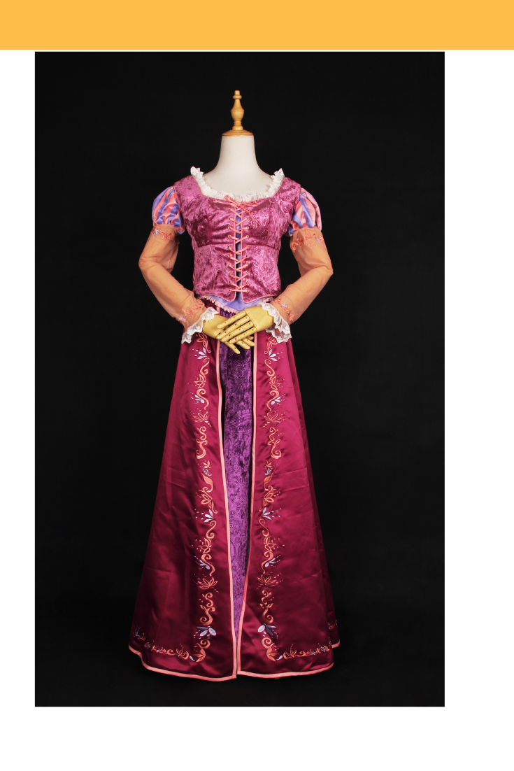 Rapunzel Inspired 2026 Bright Pink Floral Brocade Cosplay Costume