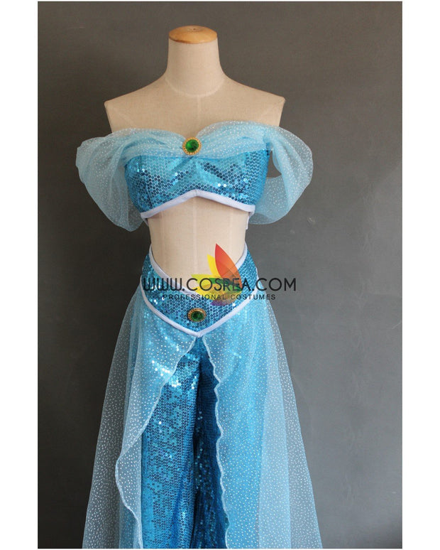 Aladdin Disney Princess Jasmine Blue Cosplay Costume