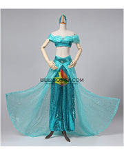 Cosrea Disney Aladdin Princess Jasmine Lake Green Classic Cosplay Costume