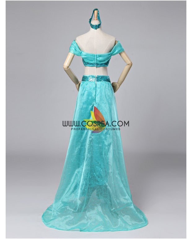 Cosrea Disney Aladdin Princess Jasmine Lake Green Classic Cosplay Costume