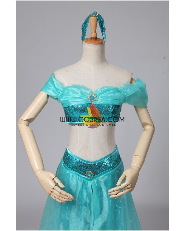 Cosrea Disney Aladdin Princess Jasmine Lake Green Classic Cosplay Costume