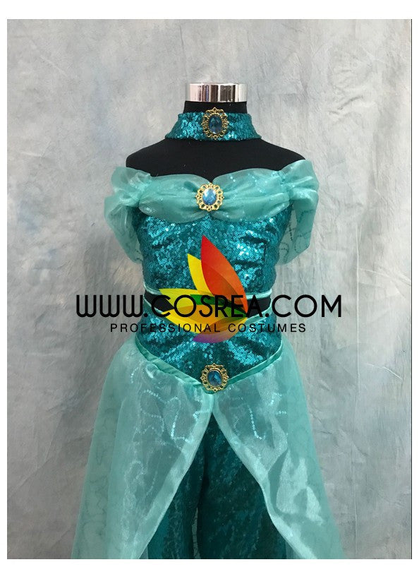 Cosrea Disney Aladdin Princess Jasmine Sequin Green Children Size Cosplay Costume