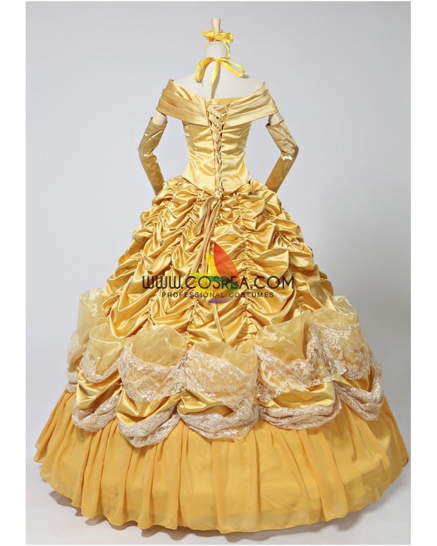 Princess Belle 2 Pieces Set Brocade Ruffle Beauty And Beast Cosplay Costume