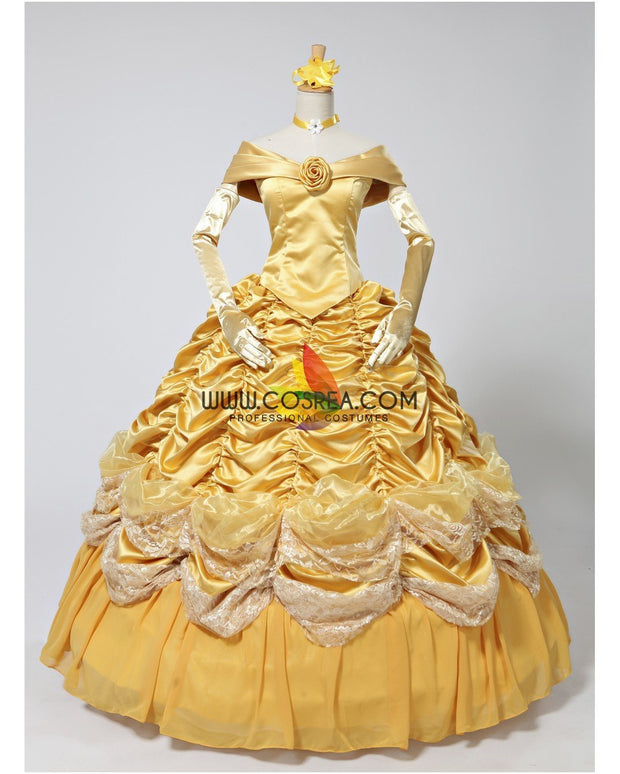 Princess Belle 2 Pieces Set Brocade Ruffle Beauty And Beast Cosplay Costume