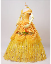 Princess Belle Amber Gold With Embroidery Accent Beauty And Beast Cosplay Costume