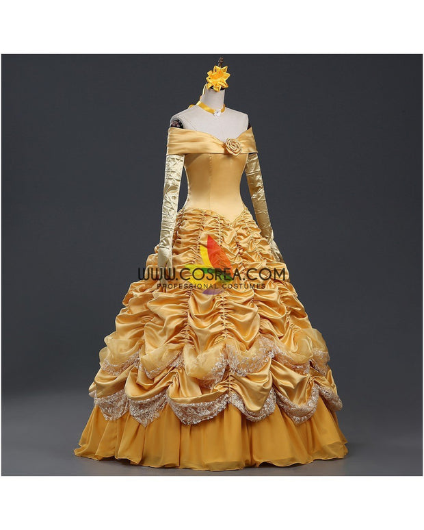 Cosrea Disney Beauty And Beast Belle Classic Brocade Ruffle Cosplay Costume