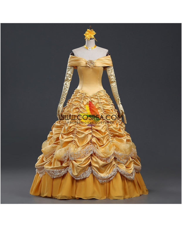Cosrea Disney Beauty And Beast Belle Classic Brocade Ruffle Cosplay Costume