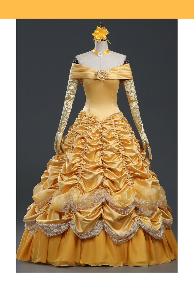 Cosrea Disney Beauty And Beast Belle Classic Brocade Ruffle Cosplay Costume