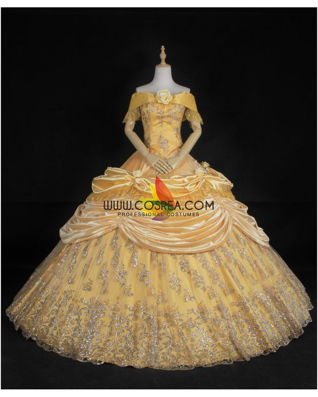 Princess Belle Classic Brocade Satin Beauty And Beast Cosplay Costume