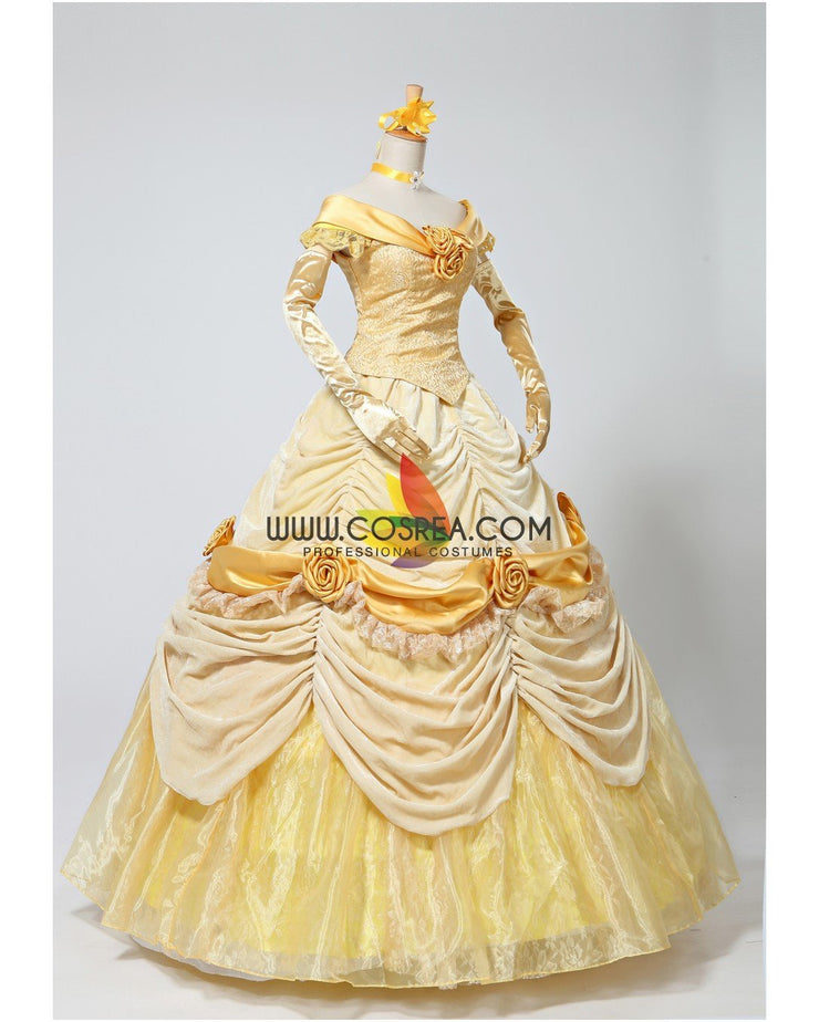 Princess Belle Classic Brocade Velvet Beauty And Beast Cosplay Costume