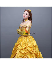 Princess Belle Classic Floral Brocade Tiered Beauty And Beast Cosplay Costume
