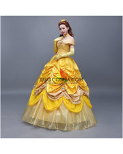 Princess Belle Classic Floral Brocade Tiered Beauty And Beast Cosplay Costume