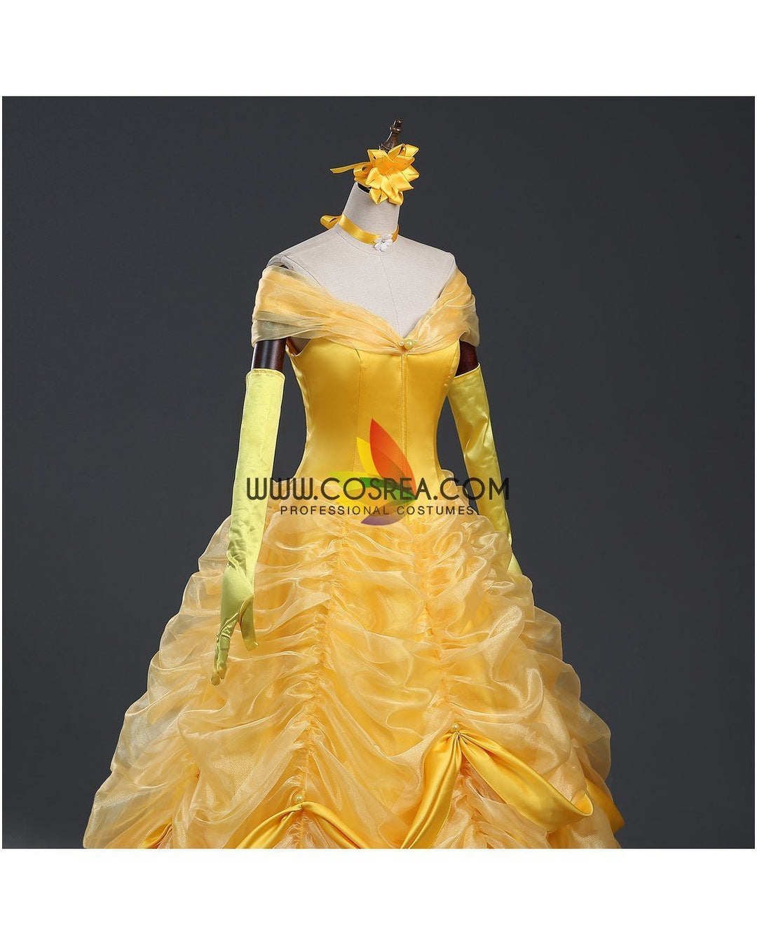 strapless open back dress Princess Belle Classic Multilayer Organza Tulle Beauty And Beast Cosplay  Costume