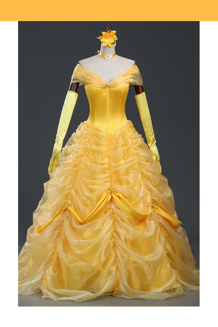beauty and the beast belle yellow dress Princess Belle Classic Multilayer Organza Tulle Beauty And Beast Cosplay Costume Without Boning / Combination Lace Tie