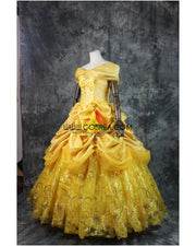 Princess Belle Embroidered Gold Beauty And Beast Cosplay Costume