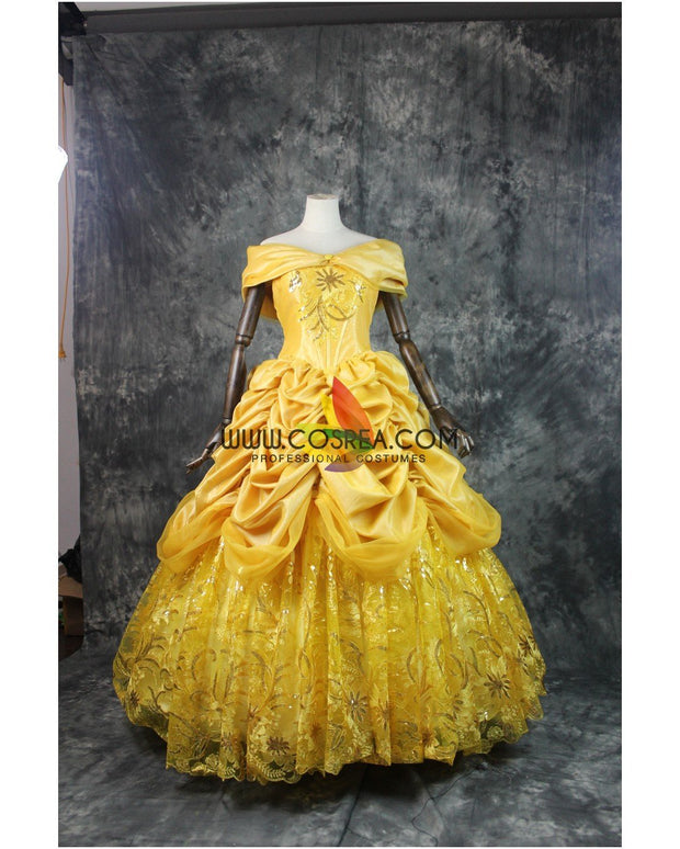 Princess Belle Embroidered Gold Beauty And Beast Cosplay Costume