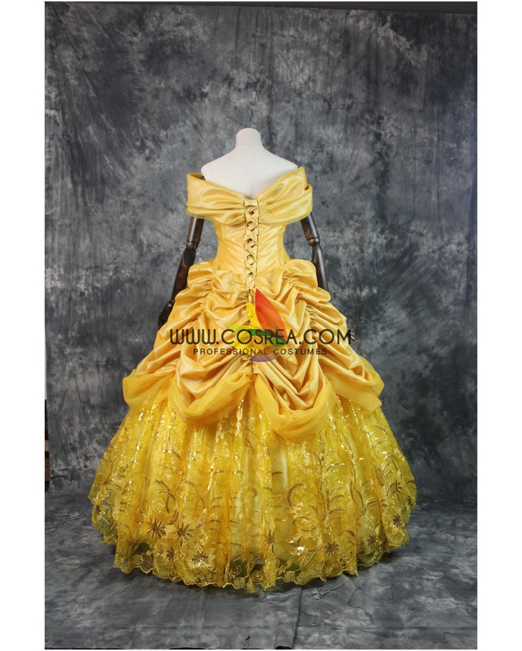 Princess Belle Embroidered Gold Beauty And Beast Cosplay Costume
