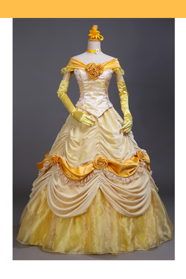 Belle Inspired Light Gold Velvet Cosplay Costume