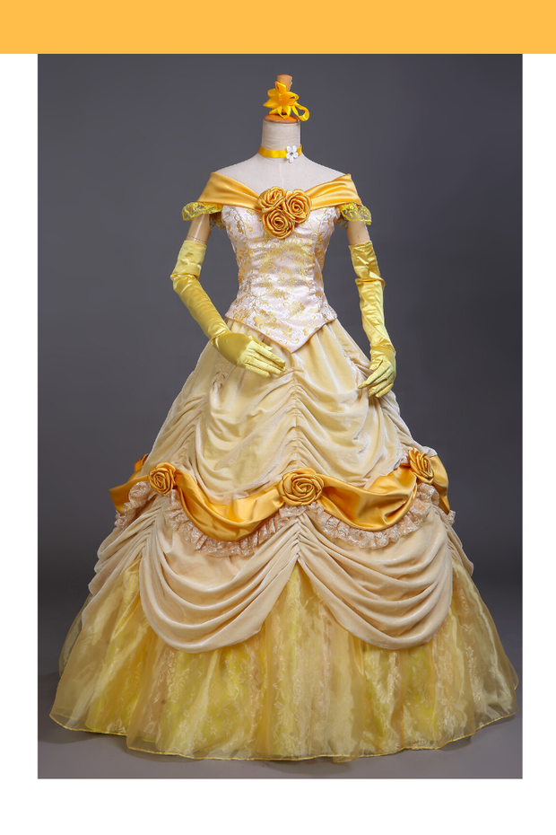 Princess Belle Light Gold Velvet Beauty And Beast Cosplay Costume