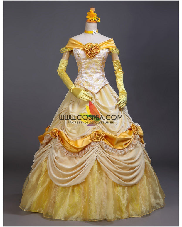 Princess Belle Light Gold Velvet Beauty And Beast Cosplay Costume