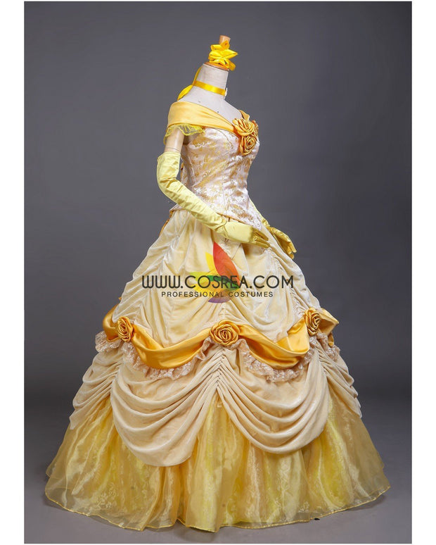 Princess Belle Light Gold Velvet Beauty And Beast Cosplay Costume
