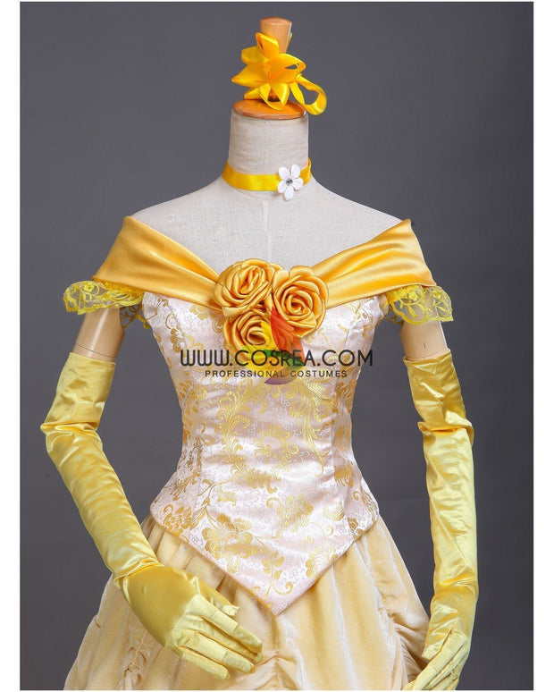 Princess Belle Light Gold Velvet Beauty And Beast Cosplay Costume