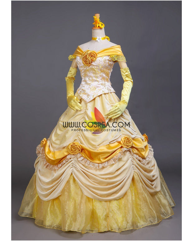 Princess Belle Light Gold Velvet Beauty And Beast Cosplay Costume