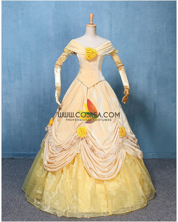 Princess Belle Light Yellow Velvet Beauty And Beast Cosplay Costume