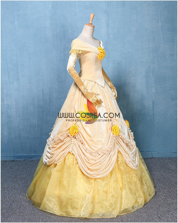 Princess Belle Light Yellow Velvet Beauty And Beast Cosplay Costume