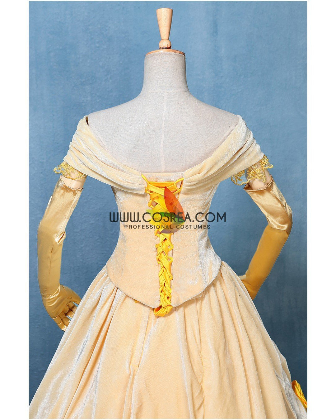 Princess Belle Light Yellow Velvet Beauty And Beast Cosplay Costume Without Boning / Combination Lace Tie