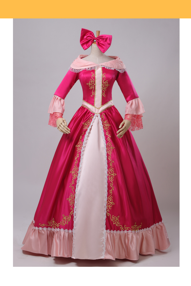 Princess Belle Pink Satin With Embroidered Gold Accent Beauty And Beast Cosplay Costume With Boning / Traditional Lace Tie / With Cape