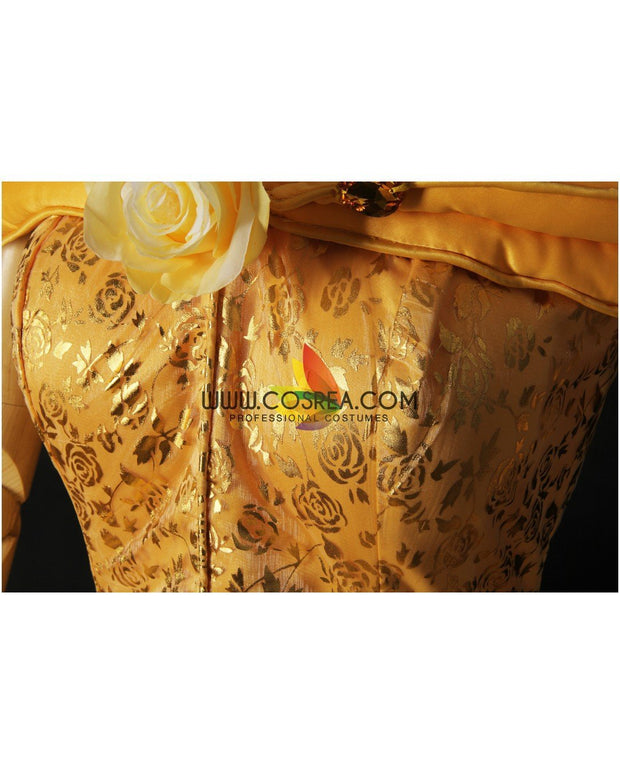 Princess Belle Rose Gold Brocade Drape Beauty And Beast Cosplay Costume