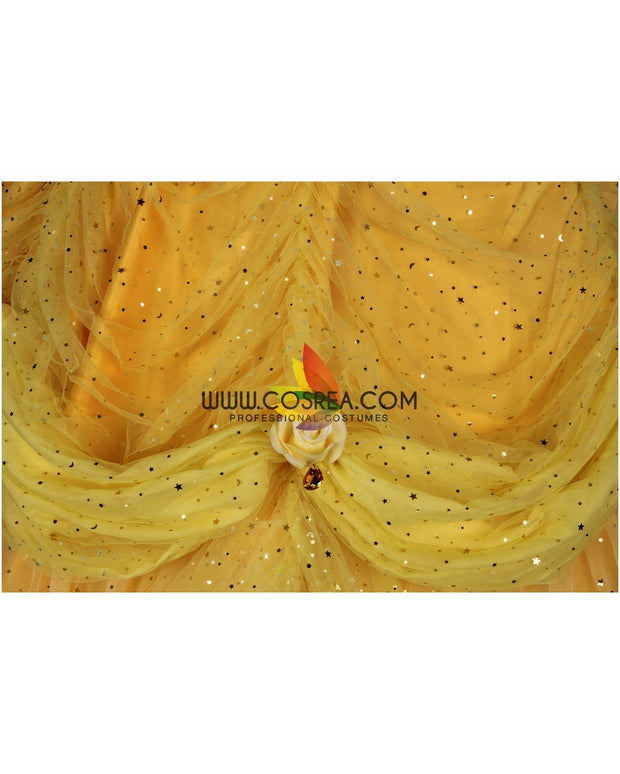 Princess Belle Rose Gold Brocade Drape Beauty And Beast Cosplay Costume